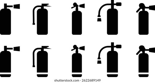 Fire Extinguisher Black Square Icon set, Silhouette Simple designs template vector icons Flat Graphic Design, Emergency Services, isolated on transparent background, used for science equipment or ui,
