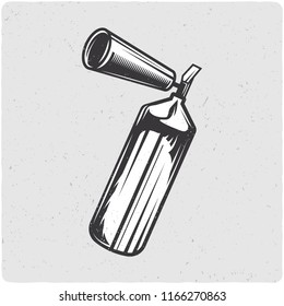 Fire extinguisher. Black and white illustration. Isolated on light backgrond with grunge noise and frame.