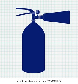 Fire extinguisher. Blue icon. Vector illustration on notebook sheet background