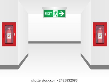 Fire Extinguisher Box on Wall in the Building. Vector Illustration. 