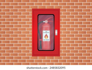 Fire Extinguisher Box on Wall in the Building. Vector Illustration. 