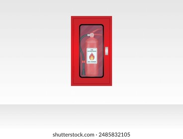 Fire Extinguisher Box on Wall in the Building. Vector Illustration. 