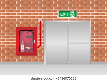 Fire Extinguisher Cabinet on Wall in the Building. Vector Illustration.