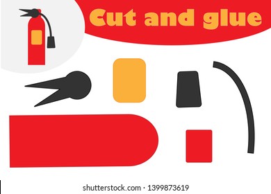 Fire extinguisher cartoon, education game for the development of preschool children, use scissors and glue to create the applique, cut parts of the image and glue on the paper, vector illustration