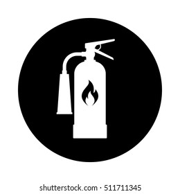 Fire extinguisher circle icon. Black, round, minimalist icon isolated on white background. Extinguisher simple silhouette. Web site page and mobile app design vector element.
