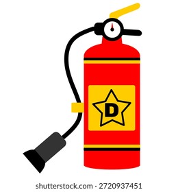 Fire extinguisher clip art with Fire Type D class label yellow colour. Fire extinguisher cartoon style for kids education vector printable