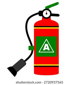 Arte del Clip del extintor de incendios con el color verde de la etiqueta de la clase del tipo A del fuego. Estilo de dibujos animados extintor de incendios para niños Vector de educación imprimible