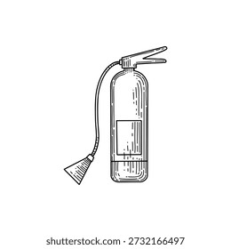 Extintor de incêndio. Desenho listrado desenhado à mão complexo. Ilustração vetorial. Sinal do extintor de incêndio. Inventário de escritório e casa.