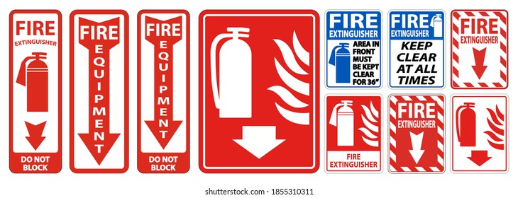 Fire Extinguisher Do Not Block sign on white background