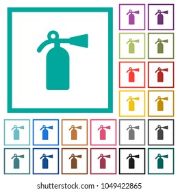 Fire extinguisher flat color icons with quadrant frames on white background