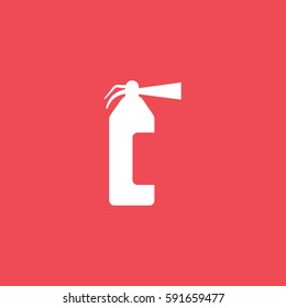Fire Extinguisher Flat Icon On Red Background