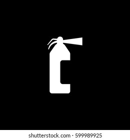 Fire Extinguisher Flat Icon On Black Background