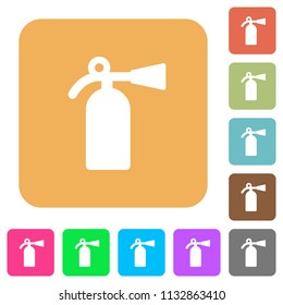 Fire extinguisher flat icons on rounded square vivid color backgrounds.