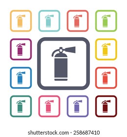 fire extinguisher flat icons set. Open colorful buttons 