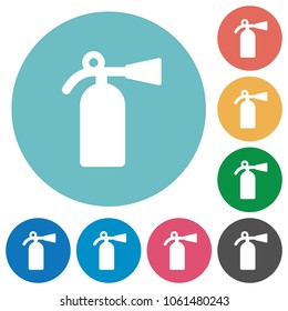 Fire extinguisher flat white icons on round color backgrounds