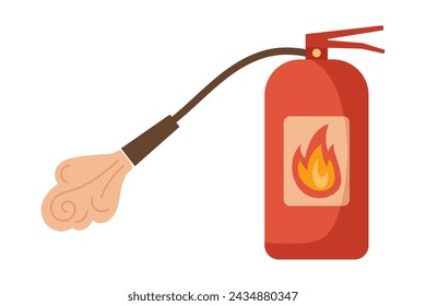 Extintor de incendios con espuma de la boquilla. Medios de extinción de incendios. Vector dibujado a mano ilustración aislada sobre fondo blanco. Equipo de emergencia, dispositivo de extinción para extinción de incendios. 