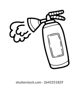 Extintor de incêndio. Vetor de rabiscar desenhado à mão. Equipamento de combate a incêndios. Ferramenta portátil para combater chamas. Salvamento de emergência. Objeto metálico. Elemento de arte da linha da ilustração.