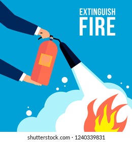 Fire extinguisher in hands. Fire protection flat illustration.