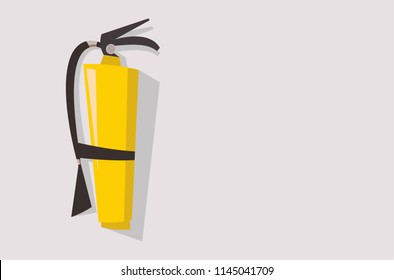 A fire extinguisher hangs on the wall. Flat vector illustration in cartoon style.
