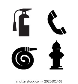 Fire extinguisher, Hose, Hydrant, Phone icon Safty label. Silhouette urban symbol for web. Simply shapes. Vector illustration on white background