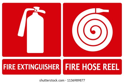 Fire Extinguisher And Fire Hose Reel Symbol Sign, Vector Illustration, Isolate On White Background, Label ,Icon. 