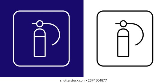 Icono del extintor de incendios. Disponible en dos colores azul, blanco y blanco, negro.  