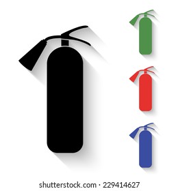 fire extinguisher icon - black and colored (green, red, blue) illustration with shadow