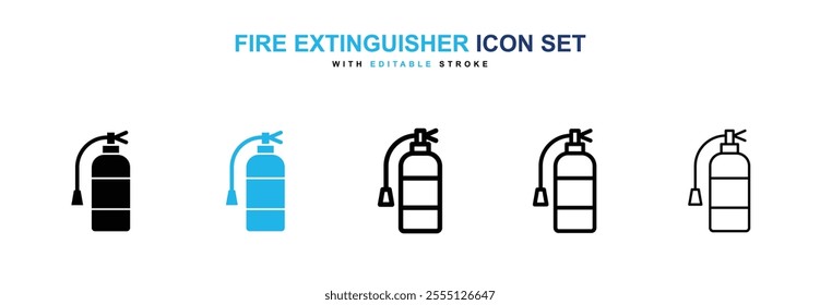 Fire extinguisher icon collection in black and blue colors