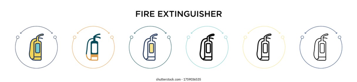 Icono del extintor de incendios en estilo relleno, delgado, contorno y trazo. Ilustración vectorial de dos diseños de iconos vectores de extinción de incendios en color y negro se pueden utilizar para móviles, ui, web