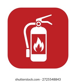 Icono del extintor de incendios con el símbolo de la llama en el fondo rojo