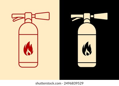 fire extinguisher icon in flat  icon design vector, fire killer, fire reel hose Emergency fire extinguisher sign , white firefighting equipment icon on isolated background. 