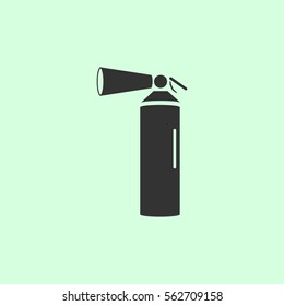 Fire extinguisher icon flat. Grey vector symbol on green background