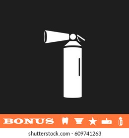 Fire extinguisher icon flat. White pictogram on black background. Vector illustration symbol and bonus button tooth, vase, star, mirror, bottle