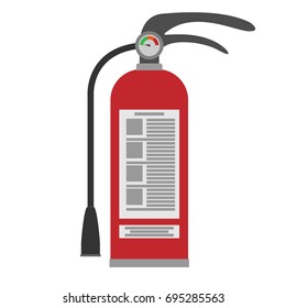 Fire extinguisher icon. Fire extinguisher with instructions pasted on it. Standard fire extinguisher. Vector illustration.