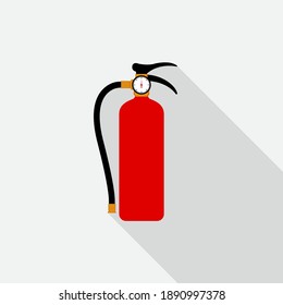 Fire extinguisher icon with long shadow on gray background