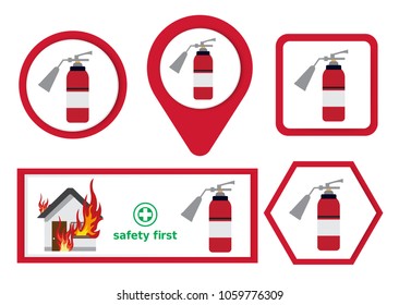 Fire Extinguisher icon, safety on buttons, vector design