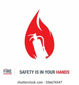 Fire Extinguisher Icon. Safety In Your Hands Typography. Fire Prevention Poster Design