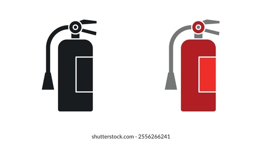 Fire extinguisher icon set in black and colored versions.