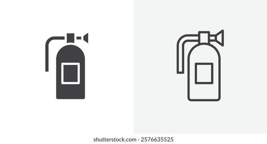 Fire extinguisher icon set in black flat solid and outlined style.