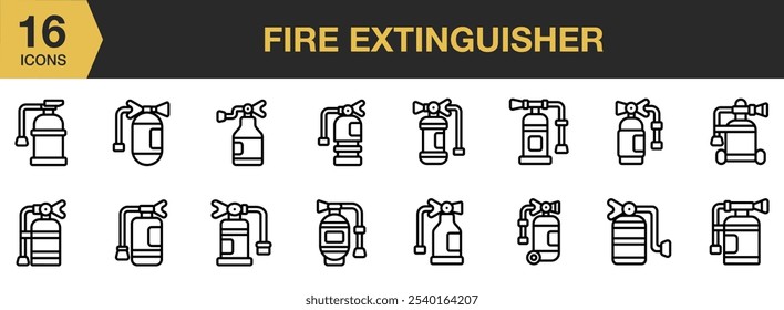 Conjunto de ícones do Extintor de incêndio. Inclui ícones do Extintor de incêndio e muito mais. Contornar coleção de vetores de ícones.