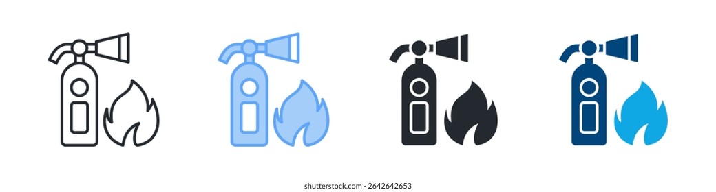 Ícone Do Extintor De Incêndio Define Vários Estilos. Design Em Contorno, Azul, Glifo, Tom Duplo