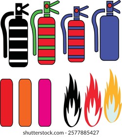 fire extinguisher icon set, Using the fire extinguisher symbols allows the user to react quickly and appropriately to extinguish a fire. 