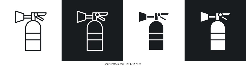 Conjunto de ícones de extintor de incêndio. Símbolos vetoriais em cores pretas e brancas.