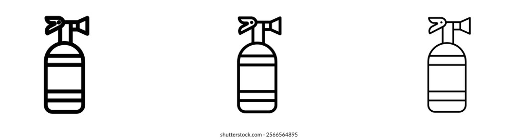 Fire extinguisher icon in tree different line stroke sizes.