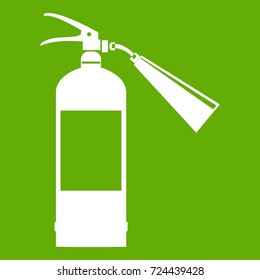Fire extinguisher icon white isolated on green background. Vector illustration