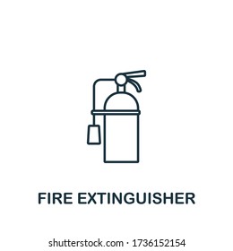 Icono de extinguidor de incendios de la colección de seguridad laboral. Elemento de línea simple Símbolo de extinción de incendios para plantillas, diseño web e infografías