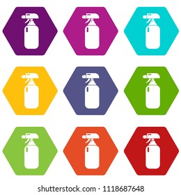 Fire extinguisher icons 9 set coloful isolated on white for web