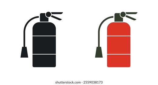 Fire extinguisher icons in black and colored version