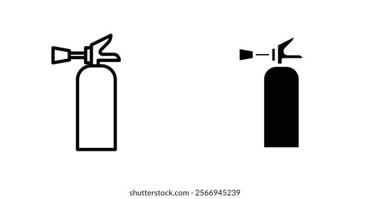 Fire extinguisher icons. black and white vector set.