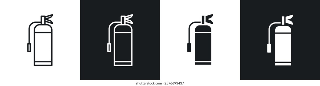 Fire extinguisher icons collection in black and white solid and line style